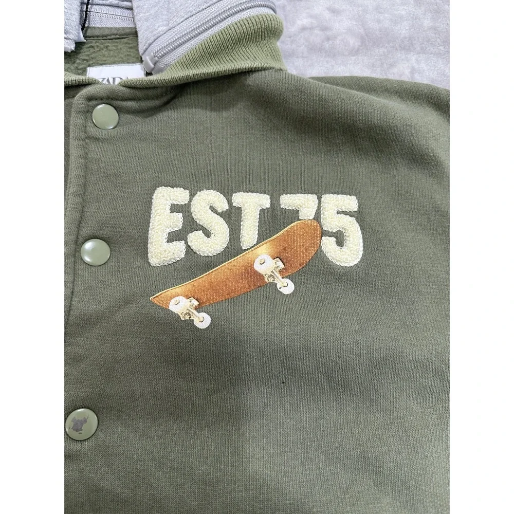 Zara Varsity Football‎ Bomber Letterman Snap Up Jacket Youth Boys Kids Size 9/10